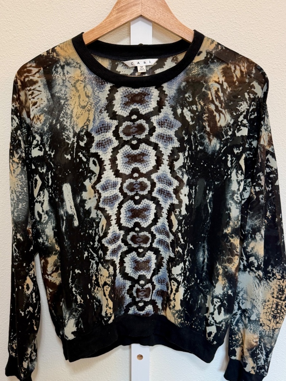 Cabi Semi Sheer Python Snake Print Chiffon Pullover Blouse M #572